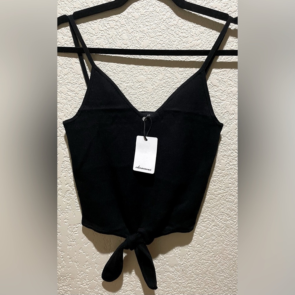 Olivaceous NWT Spaghetti Straps, Ribbed Cropped Top Black Size M, Front Tie
